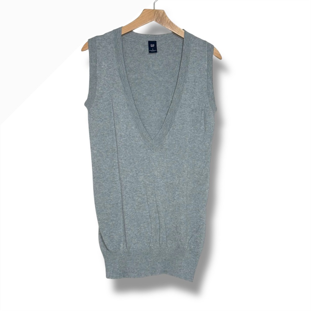 Vintage GAP Women‎ S Sweater Vest Sleeveless Gray Cotton Cashmere Blend V Neck